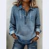 Blusar & Skjortor - Europeisk & Amerikansk Stil Damstickad Skjorta med Krage och Långa Ärmar, Höst Vinter Casual Denim Lapptäckesblus