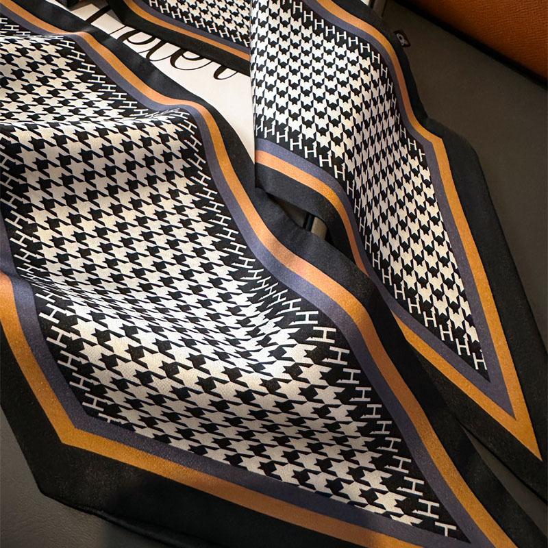 147x14cm Houndstooth Print Narrow Ribbon Women Silk Hair Scarf Luxury Fashion Hijab Headband Neckerchief Foulard Hairband Hijab