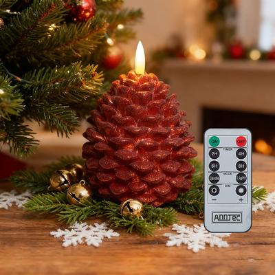 AnnTec Pine Cone LED Candle Light with Remote Control, Adjustable Brightness, Auto-Off, Timer, Ambient Lighting, Stylish Table Lamp, Relaxing