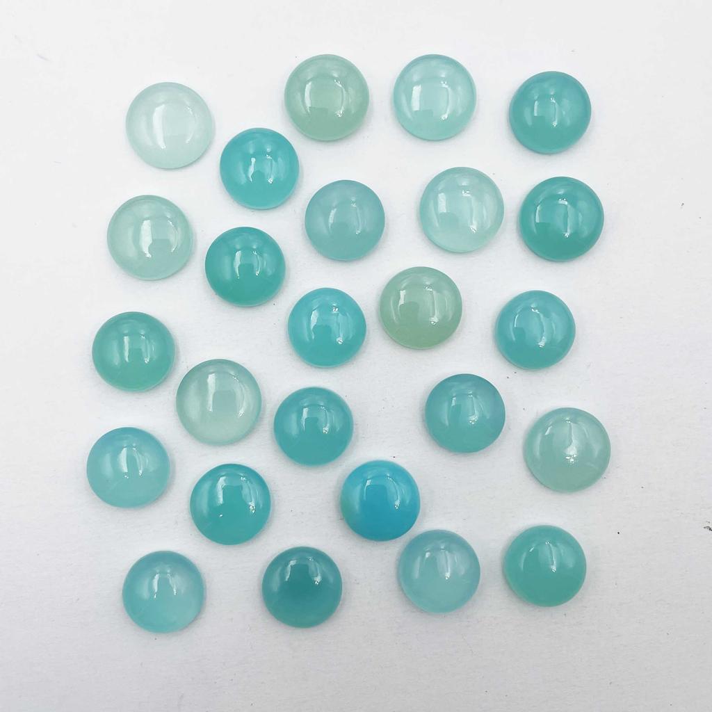 Natural Aqua Chalcedony Round Cabochon Loose Gemstone Lot 12 Pcs 14-15 MM 100 CT For Jewelry Making