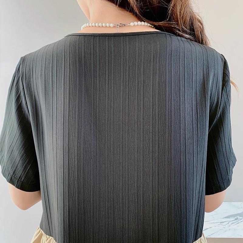 DIMANAF 2023 Plus Size T-Shirt Dress Summer Women Cotton Design Dress Loose Beach Casual Female Mesh Two-Piece Dress O-Neck Pure Color A-Line Dress