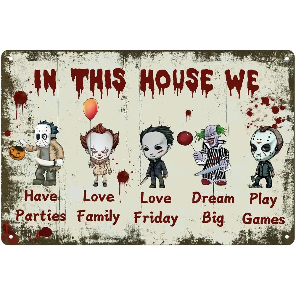 

Horror Movies Gifts Vintage Tin Signs Horror Decor for Movie Lovers Fans Room Door Decor In This House We Love Horror Gifts 20x30cm армія зелений колір