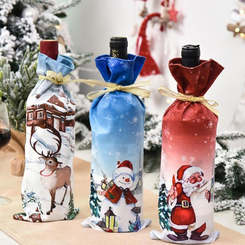 Santa Claus Elk Snowman Wine Bottle Dust Cover Navidad Noel Christmas Decorations For Home Dinner Table Decor New-Year