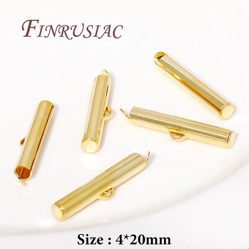 18K Gold Plated Crimp End Beads Slide End Clasp Buckles Tubes Slider End Caps Connectors For Jewelry Making DIY Accessories