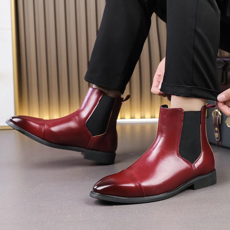 Fashion Luxury Designer New Men's Pointed Patent Leather Chelsea Casual Ankle Boot Male Winter High Tops Shoes Zapatos Hombre