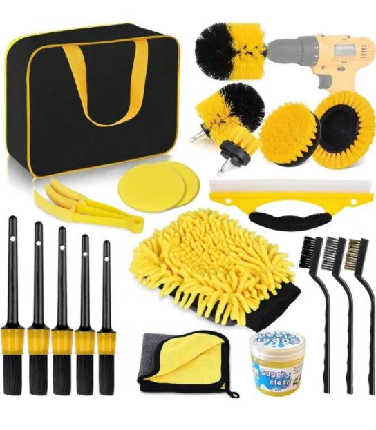 Car Cleaning Tools Kit,Car Detailing Brush Set with Carry Bag,Auto Drill Brush Set Pro Car Wash Kit for Car Interior&Exterior