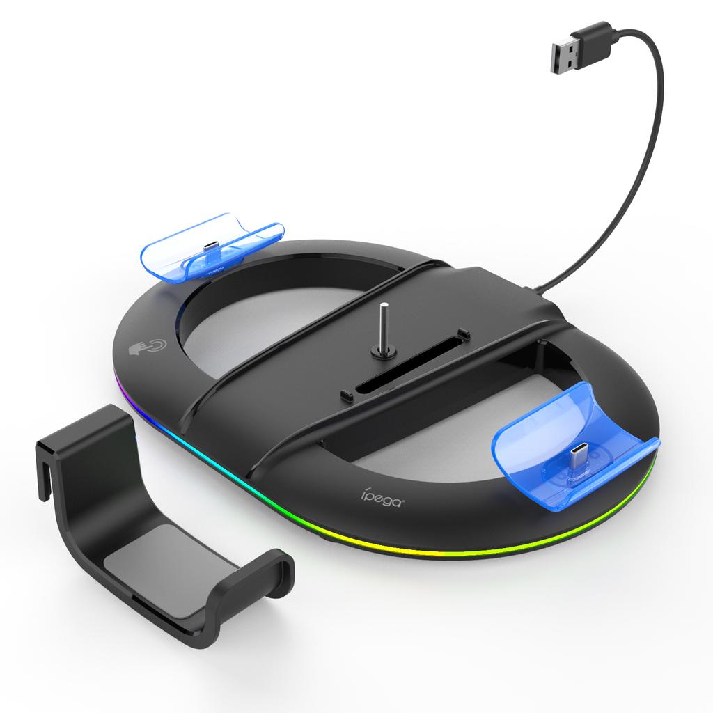 Vertical Stand for PS5 Slim/Pro,Multi-Function Dock with RGB Lighting, Headset Hook & Dual Controller Charging