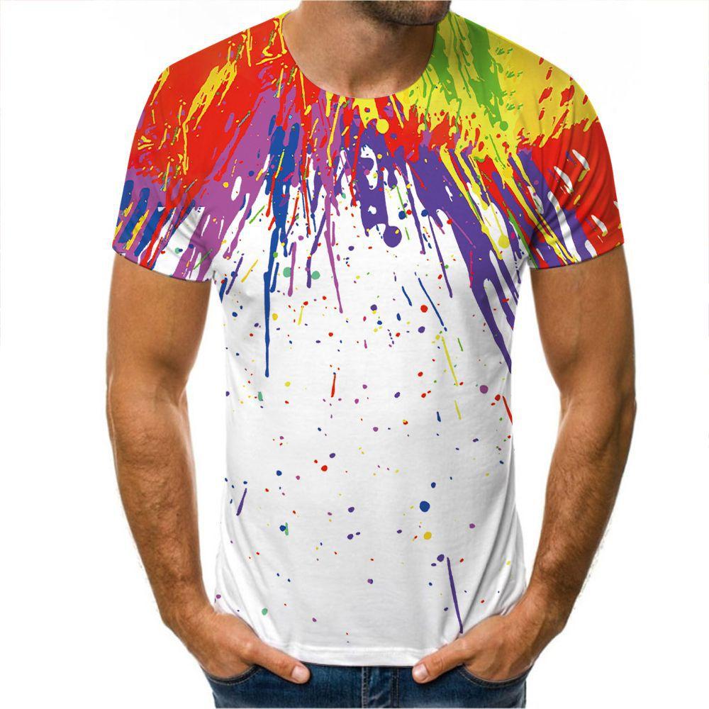 Graffiti-Malerei, Farbverlauf, 3D-Digitaldruck, trendiges Herren-T-Shirt, Rundhalsausschnitt, kurzärmeliges Oberteil
