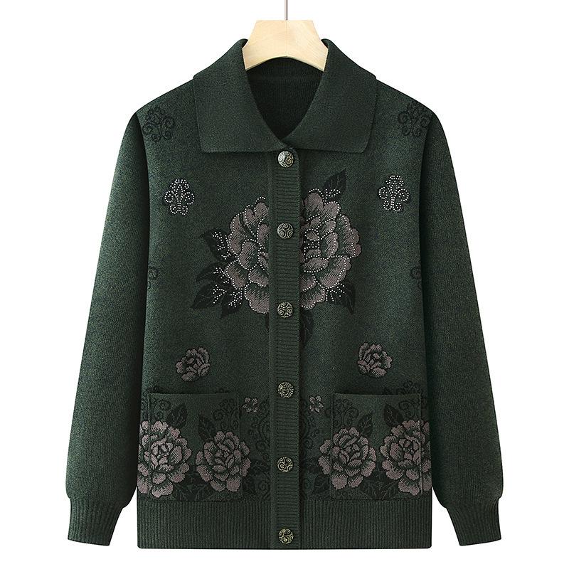 

Grandma s Spring Cardigan Sweater: Knit Jacket for Middle-aged to Elderly Women, Perfect for Spring and Autumn. One Size