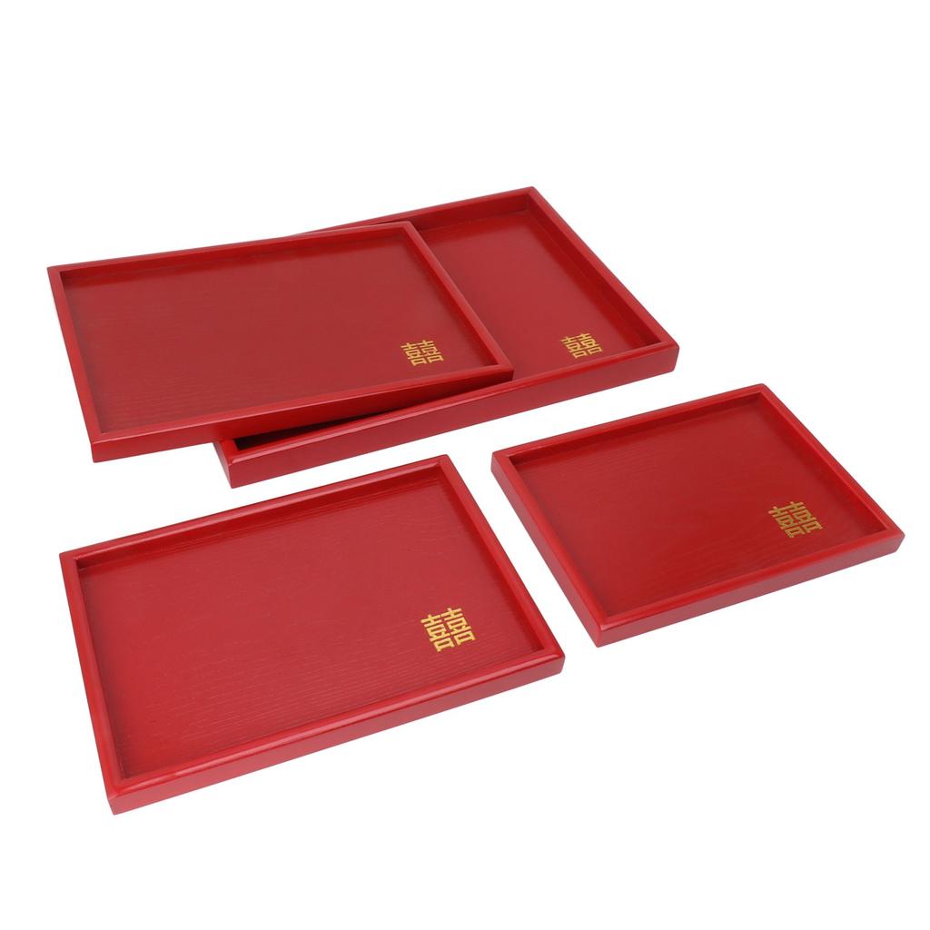 4 szt. Taca do serwowania Styl chiński Czerwona Ślubna Herbata Kawa Talerz na przekąski Drewniany Salaterka na owoce Cukierki Kwadratowa