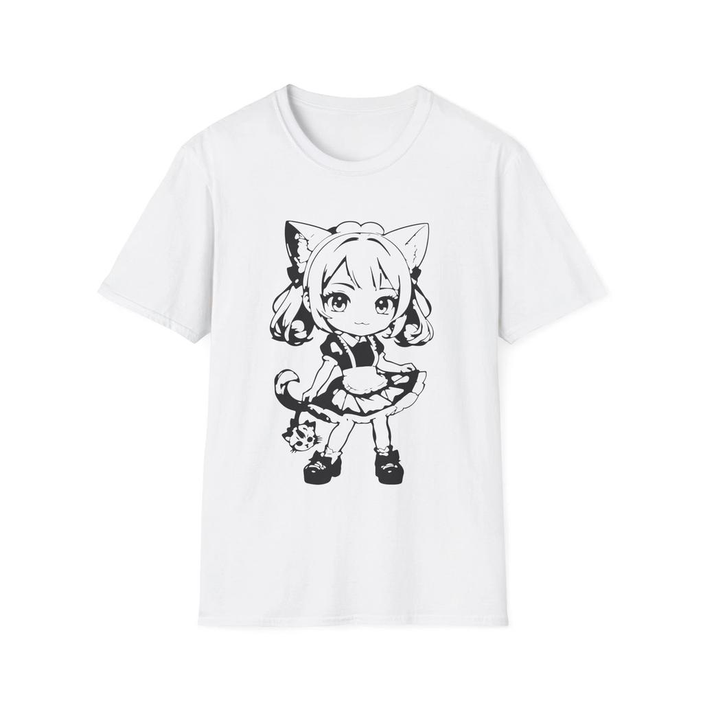 Chibi Catgirl Maid T-Shirt Kawaii Anime Character Soft Cotton Tee