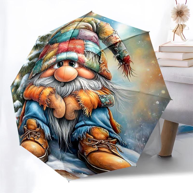 

1pc Winter Wonderland Gnome with Quilted Hat Automatic Opening Umbrella with Foldable Design, 8-Iron Frame, Perfect for Outdoor Adventures, Festive Gi
