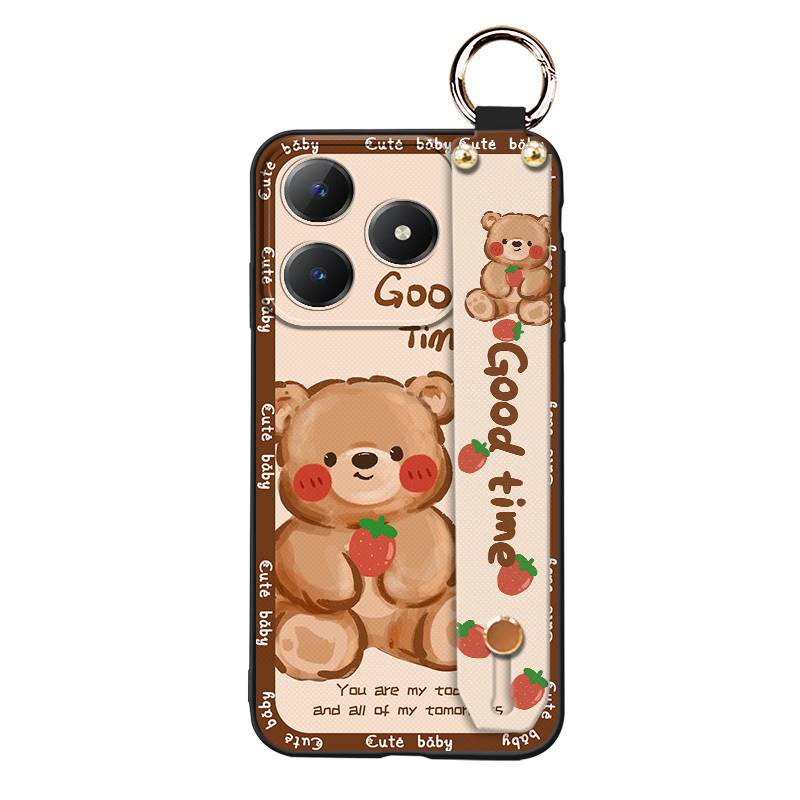 Ring Wrist Strap Phone Case For Realme C63 4G/C61 4G Back Cover Kickstand Anti-knock Silicone Cartoon Shockproof Durable
