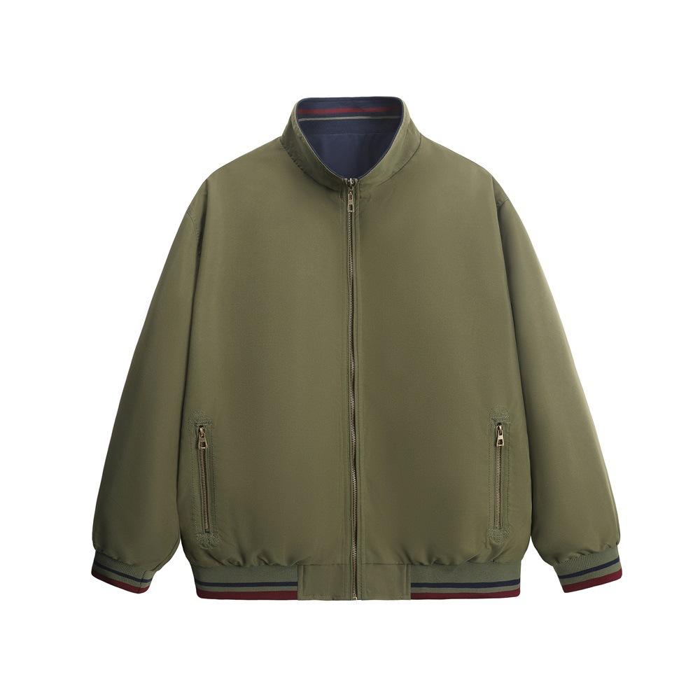 

Мужская осенняя винтажная куртка со стойкой, свободная и повседневная, куртка-кардиган на двусторонней молнии, однотонная XXL зелёный