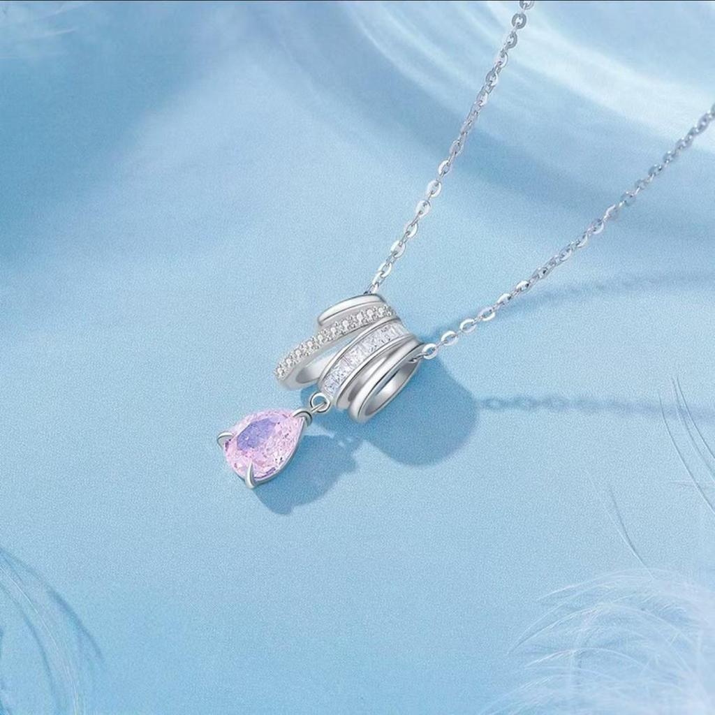 Elegant S925 Sterling Silver Teardrop Clavicle Necklace with Ring Pendant
