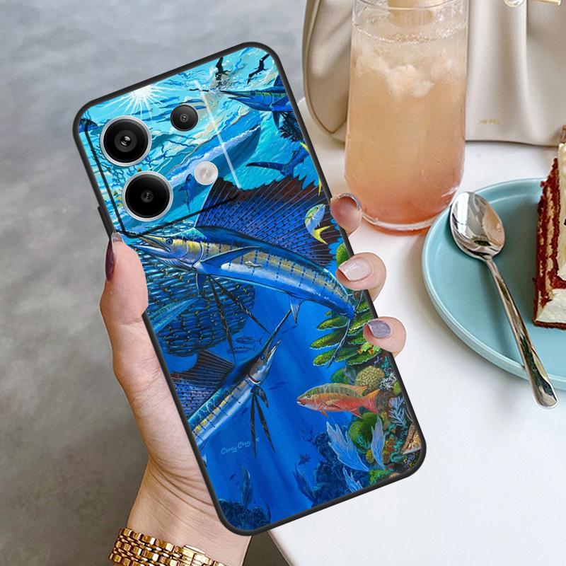 Blue Marlin Painting Case For Xiaomi Redmi Note 13 Pro 12 11 10 9 Note 12S 10S 11S 9S Redmi 12 10C 12C 13C Cover