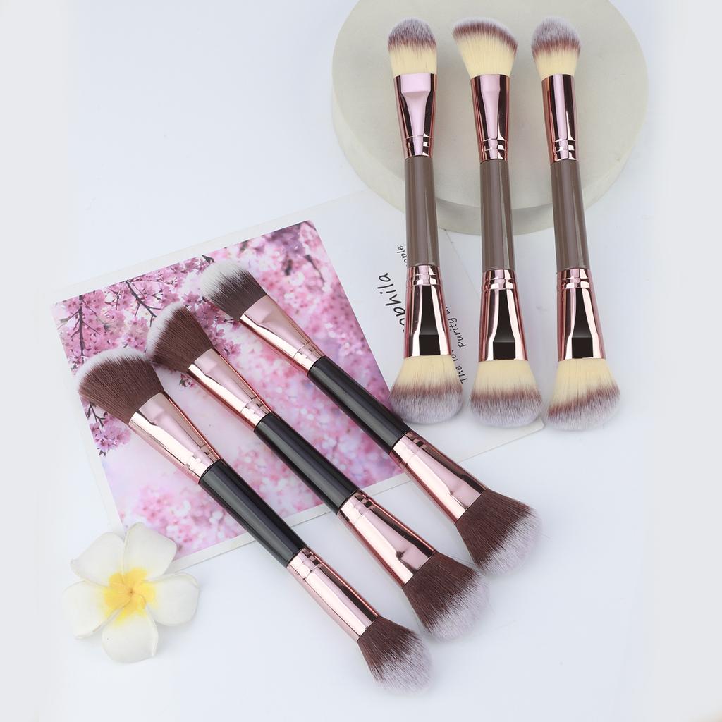3Pcs Double Head Multi-Function Makeup Brush Set Wood Handle Powder Blusher Brush Foundation Make-up Brush Beauty Tool