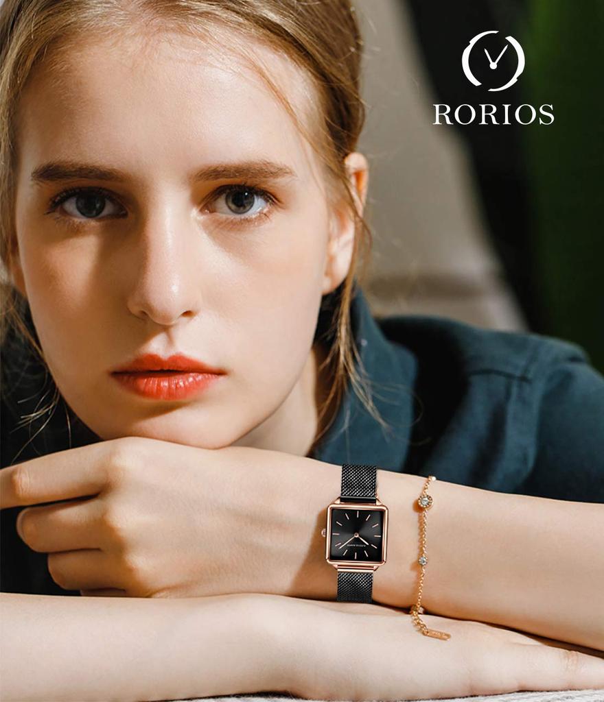 RORIOS watch Women's Watch, Popular and Unique Square Face, Simple and Classic Watch with Japanese Quartz Movement, Stylish and Cute, Casual