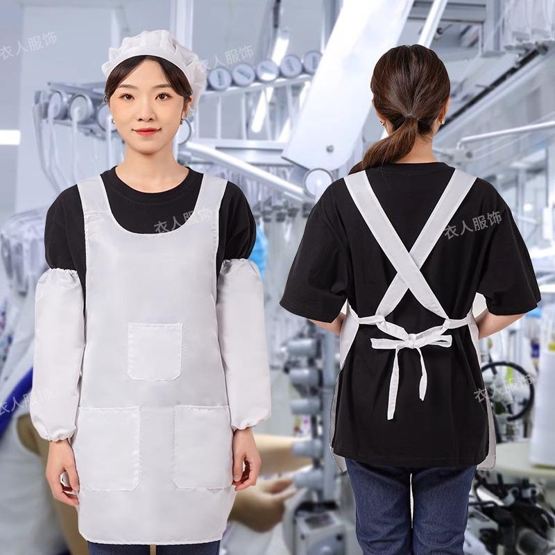 Women's Hair-Resistant, Stain-Proof Sleeveless Apron with Hat - Solid Color and Embroidered Design