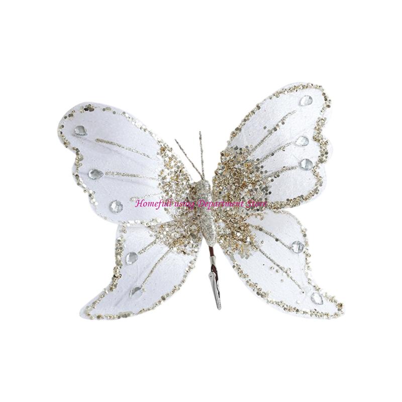 Glittering Foam Cloth Butterfly Ornament 25Cm Length Design Festival Party Home Decoration Christmas Tree Accessories