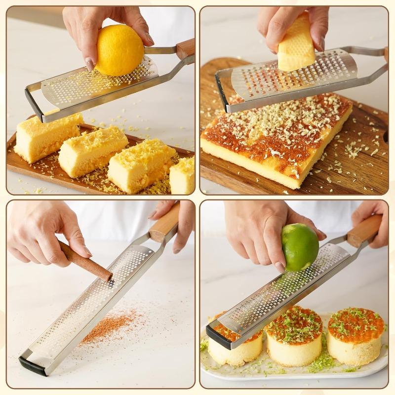 Wood Handle Grater Stainless Steel Lemon Zester Cheese Grater Combo for Parmesan,Garlic Ginger Chocolate Fruits 1