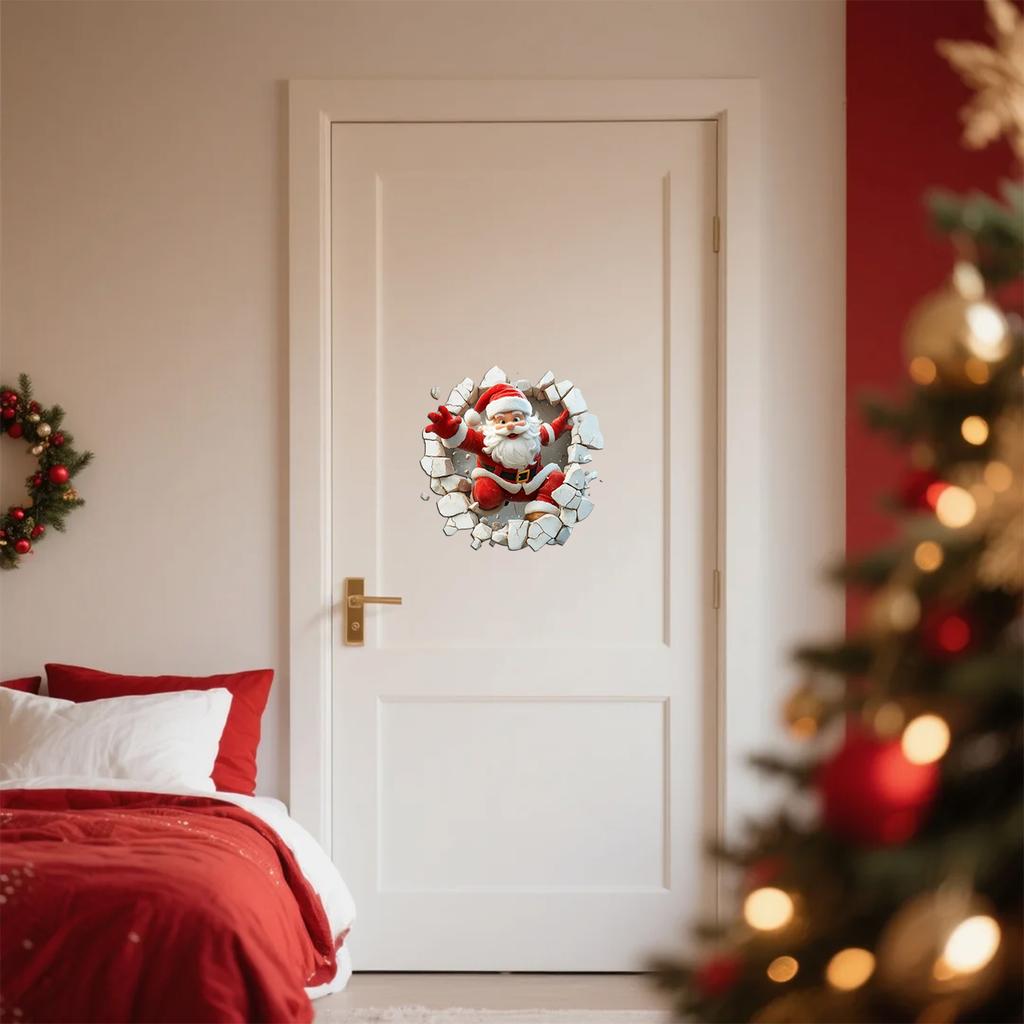 Weihnachten Kreativer visueller Effekt Gebrochene Wand Cartoon Aufkleber Festliche Atmosphäre Wohnzimmer Heimdekoration Wandaufkleber