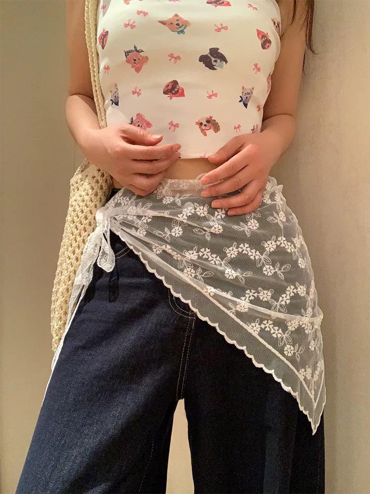 White Lace French Retro High-End Headscarf and Waistband for Women – Spring/Summer Triangle Wrap Hair Tie