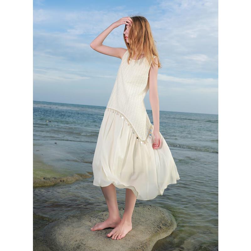 Sancai 2025 Summer Sleeveless Faux Two-Piece A-Line Long Dress