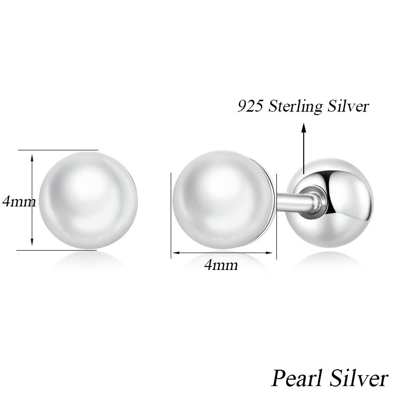 BAMOER 925 Silver Charm Pearl Beads Stud Earrings For Women Trendy Mini Ball Earrings Fine Jewelry for Daily Wear