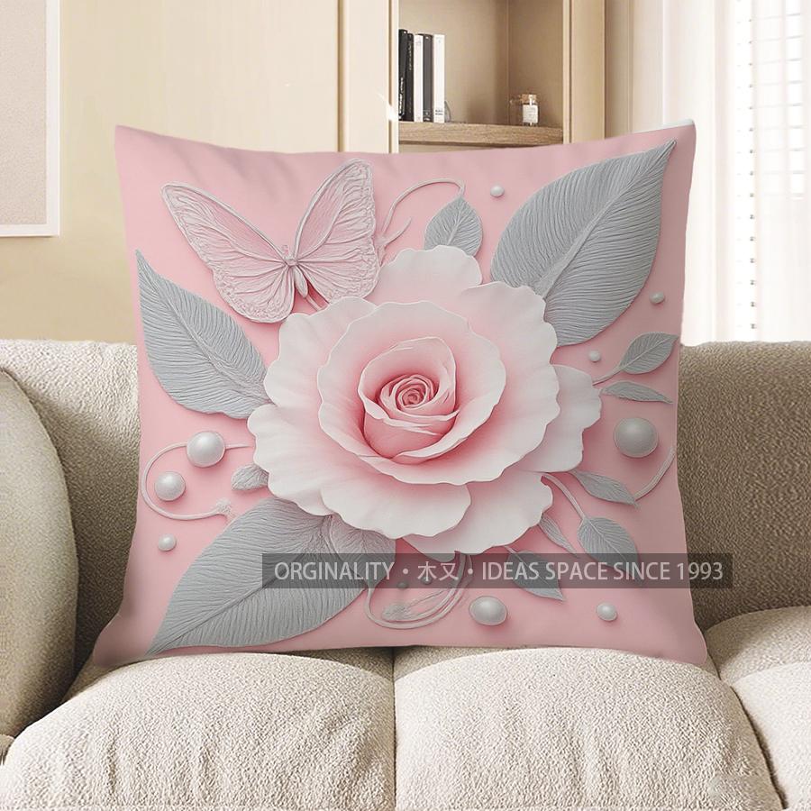 Home Decor Pink Butterfly With Pearls Throw Pillow Cover Pattern Cushion Cover Suitable For Sofa Bedroom Car Pillow Cover