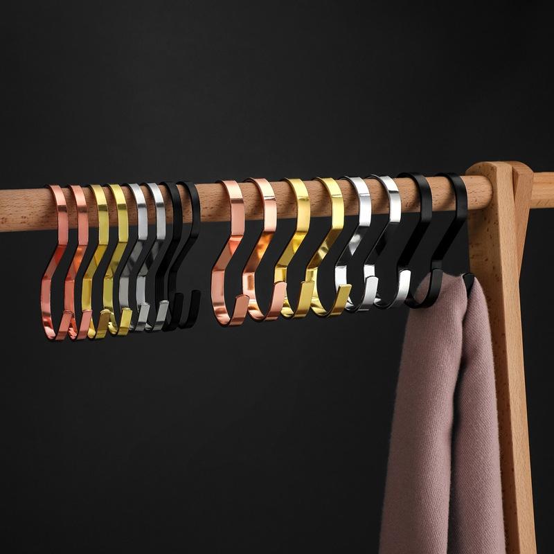 10/20/30pcs Stainless Steel Hanging Hooks,Gold Clothes Hanger S Hooks for Caps Bags,Multi-function S Ring for Kitchen Bathroom
