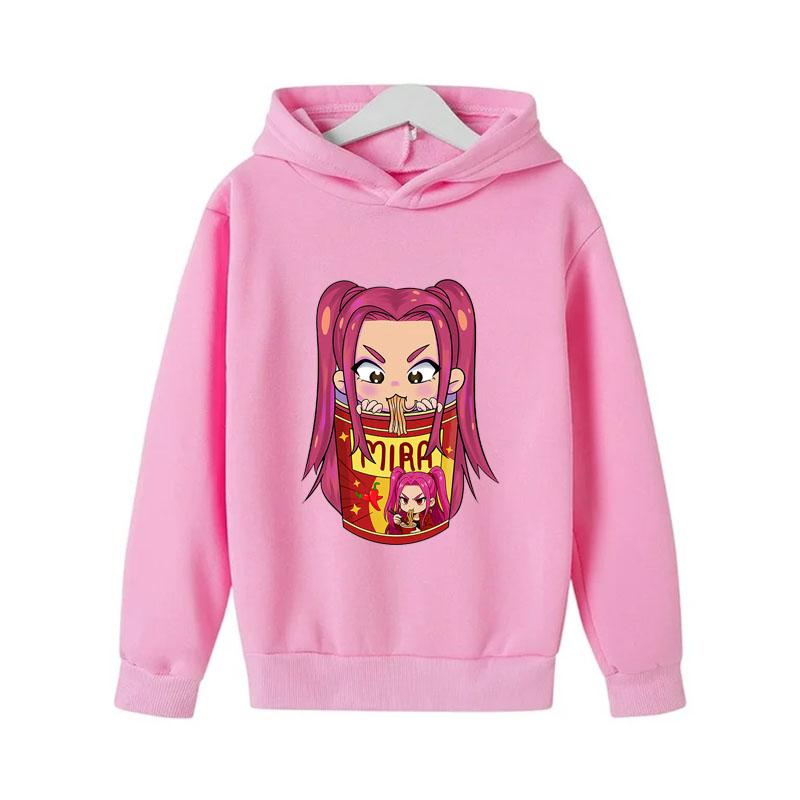 Comfortable kids hoodie with vivid cartoon noodle girl print, relaxed cut, suitable for daily wear, sports and casual family outings all year round.