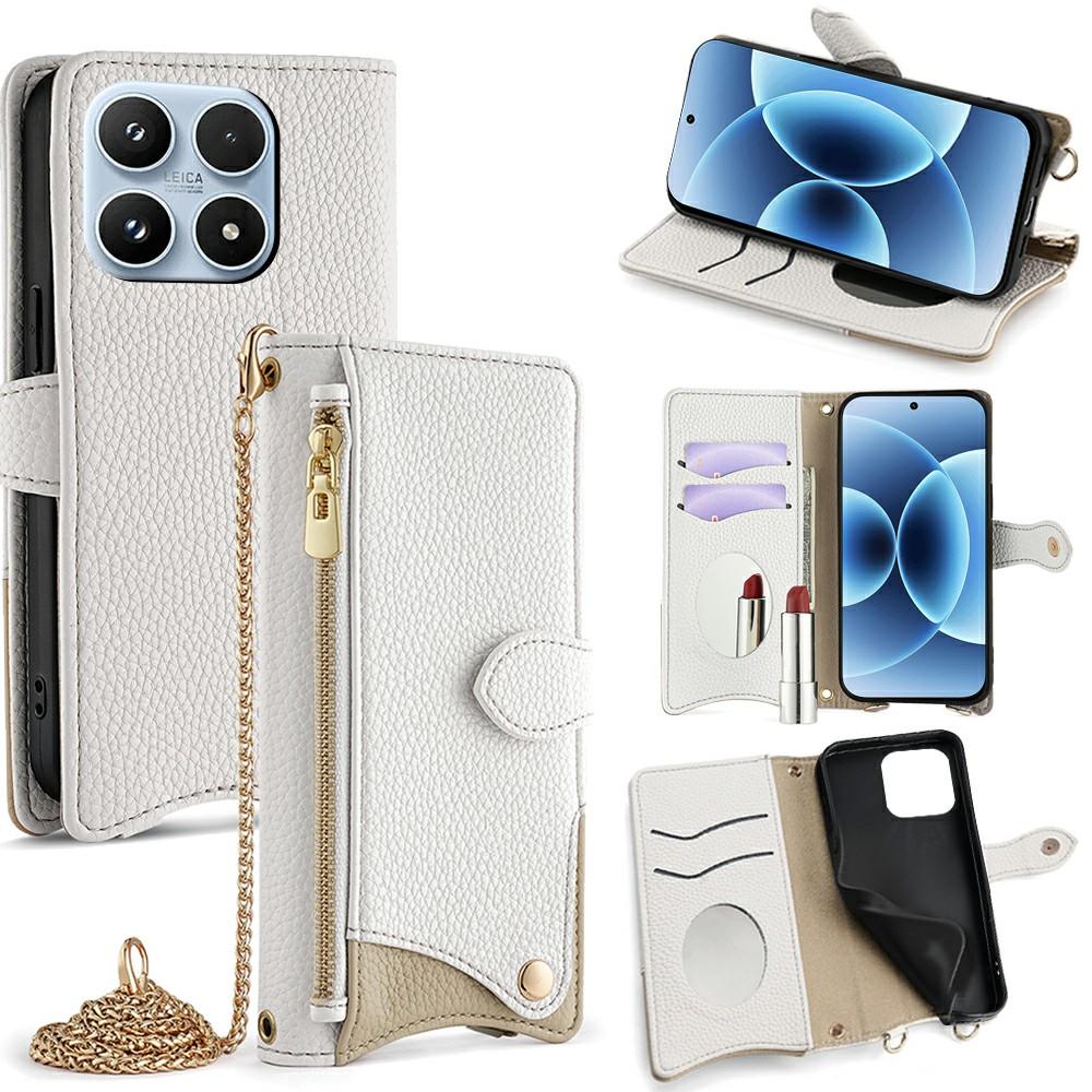 For Xiaomi 17 Leather Case Wallet Stand Cover Irregular Tail Style with Chain Strap