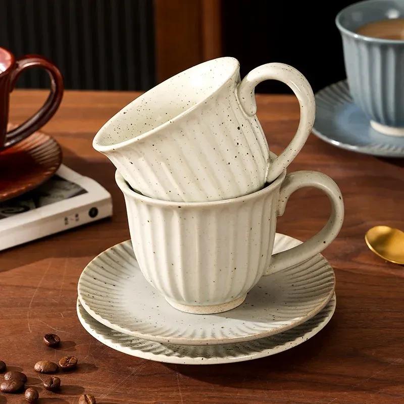 Retro Ceramic Coffee Cups And Plate Set Exquisite Office Breakfast Milk Mug Couple Tea Cup Tableware Luxurious Gift