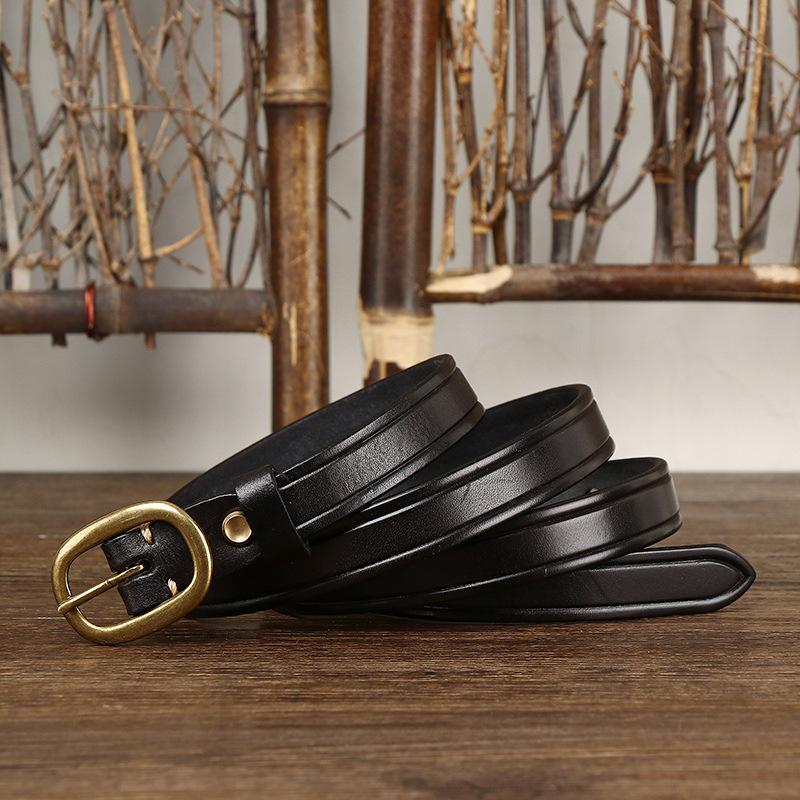 Retro Ins Style Belt Women's Fashion All-Match Genuine Cattlehide Leather Surface Jeans Decorative Thin Belt