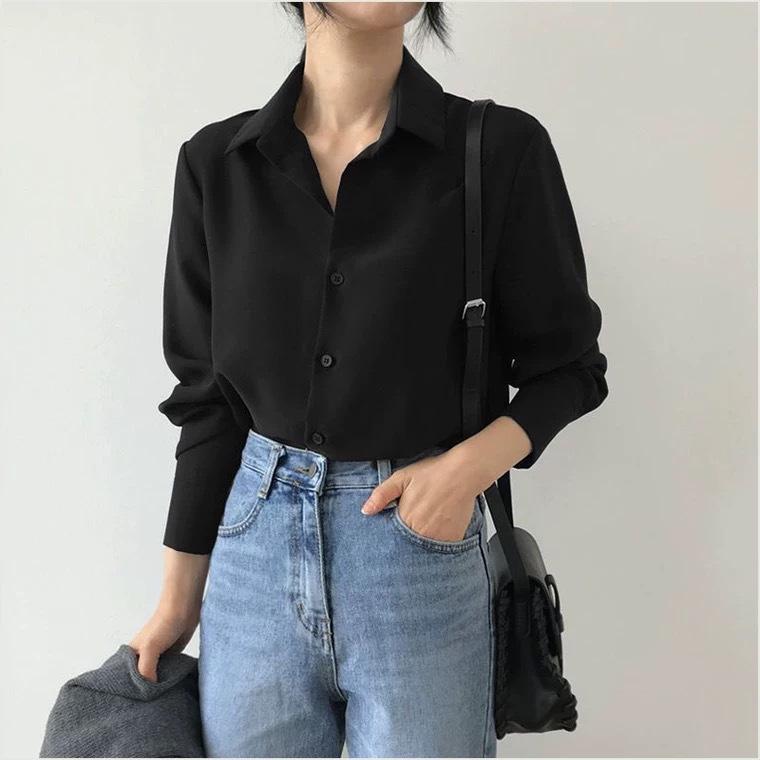 Camicia da Donna Classica Blusa in Chiffon Larga a Manica Lunga Donna Stile Semplice Top Abbigliamento Femminile Bluse