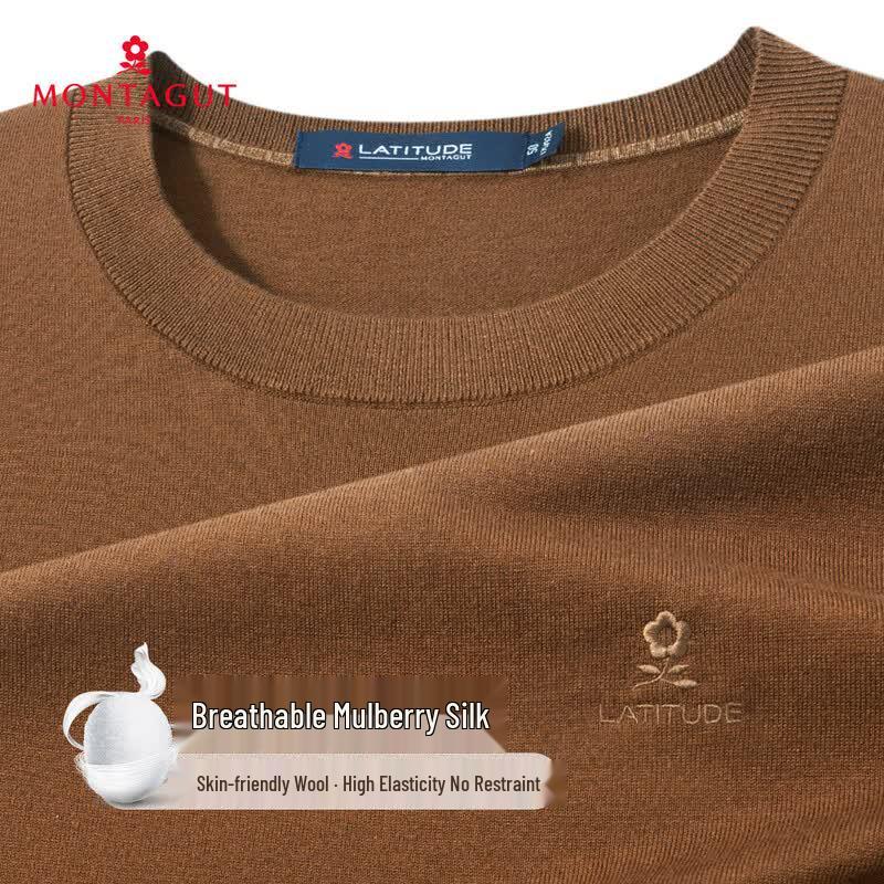 MONTAGUT Men's Silk Wool Blend Breathable Short Sleeve T-Shirt