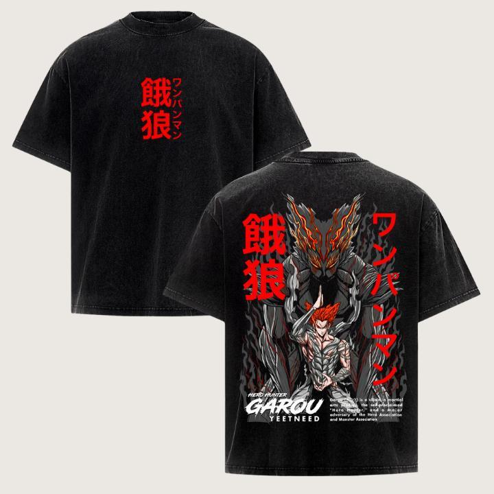 Manga One Punch Man Garou Printed Tee Men Short Sleeve Clothing Washed Cotton T-shirt Vintage Casual T Shirt Harajuku Tshirt