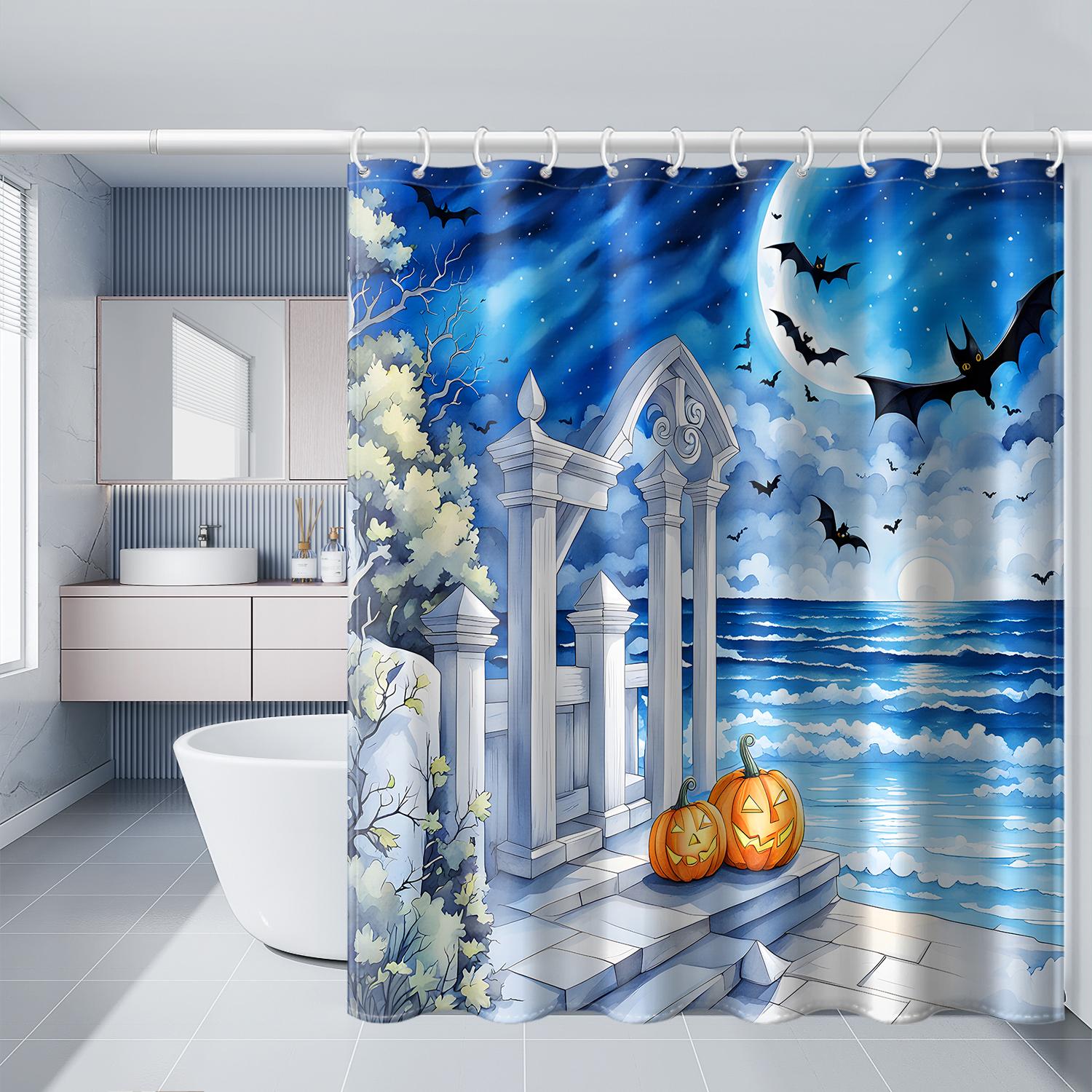 

1 шт. имитация окна тыквенное дерево Хэллоуин летучая мышь шторка для душа с пластиковыми крючками, украшенная в осенне-зимнем стиле 180*180cm