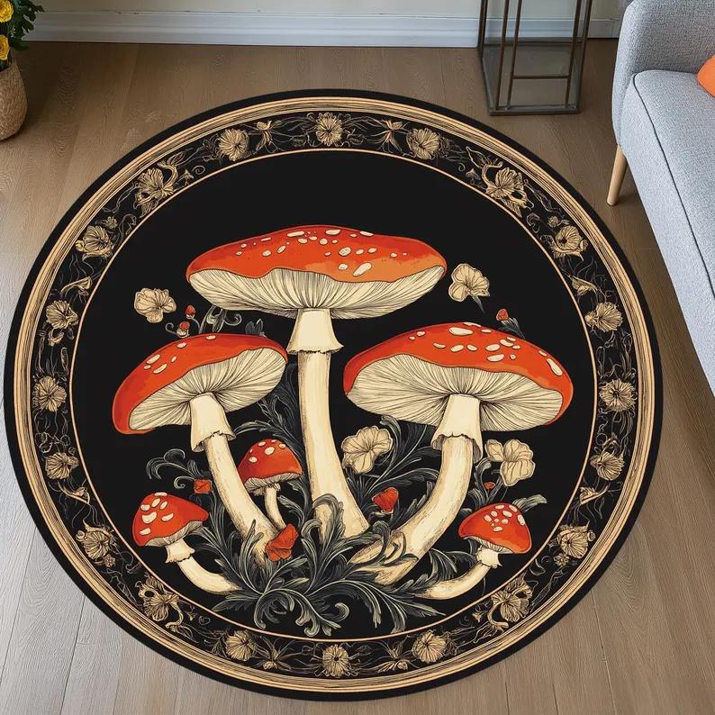 Enchanted Mushroom Kingdom Rug Colorful Round Forest Floor Mat Living Room Decor Bedroom Carpet Inspired By The Magical Forest