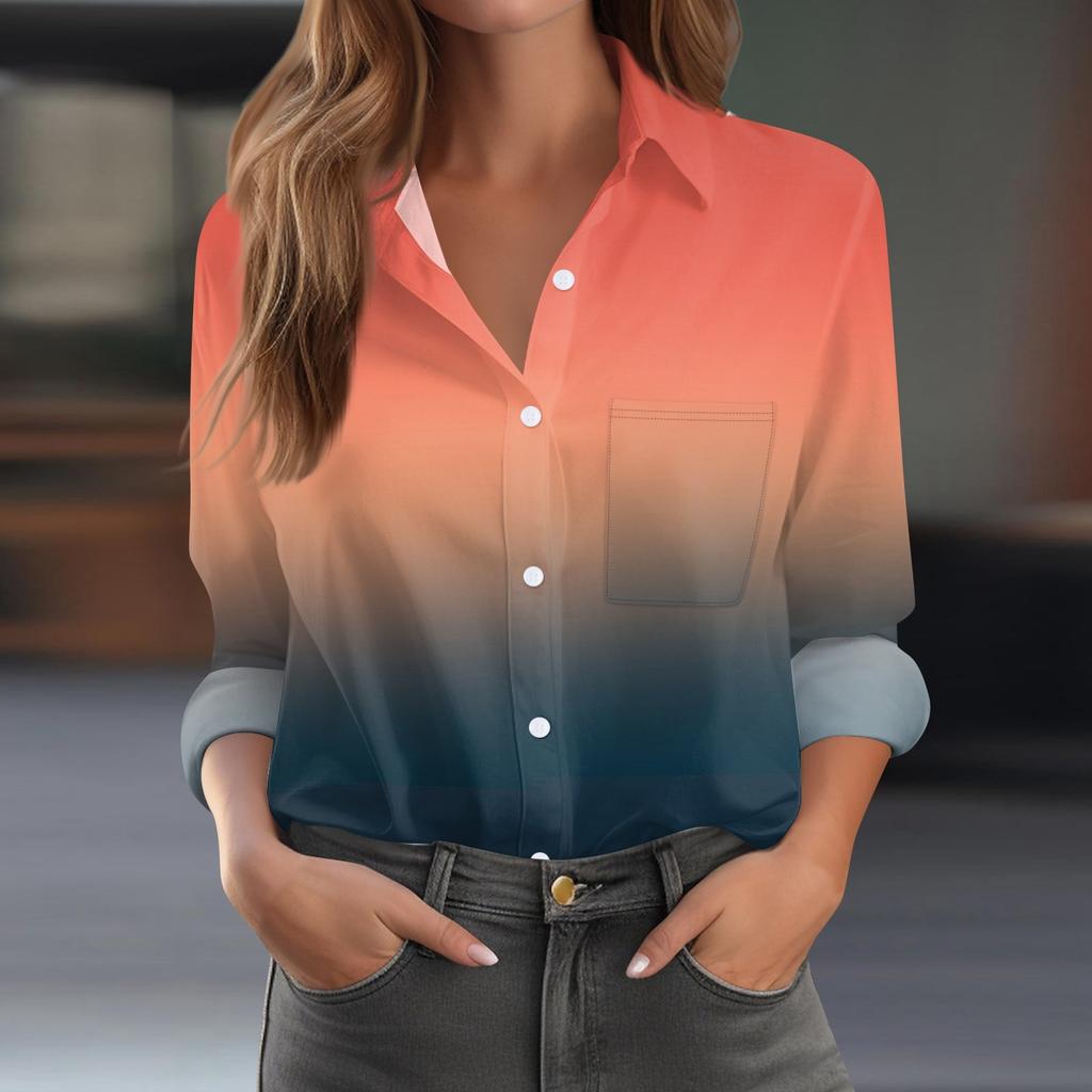 Women's Shirt Blouse Print Button Long Sleeve Casual Basic Shirt Collar Regular Top With Pockets