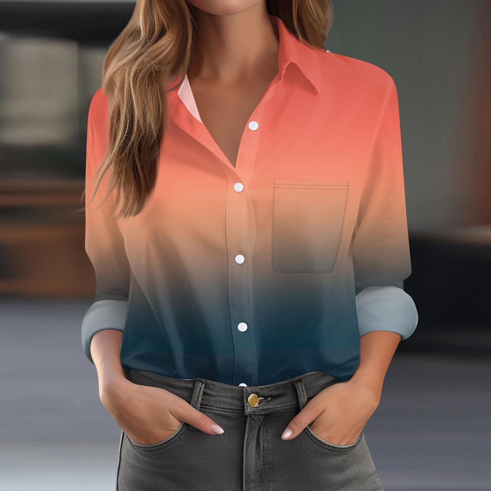 

Women s Shirt Blouse Print Button Long Sleeve Casual Basic Shirt Collar Regular Top With Pockets M