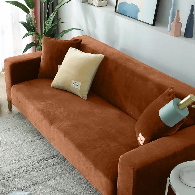 Velvet Sofa For Living Room Thick Elastic Sofa Cover 1/2/3/4 Seater L Shaped Corner Cover Stretch Cover For Sofa