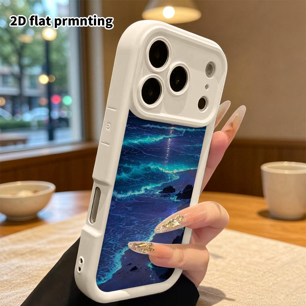 Phone Case: 2D Flat Design Suitable for iPhone 18, 17, 16, 15, 14, 13 Pro Stepped Protective Case, Starry Coast, Halloween Gift