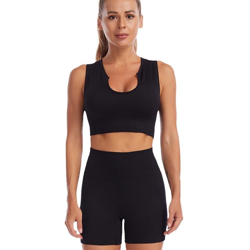 Women's Cross-Border Yoga Suit: Shockproof Sports Bra, Sexy Deep U Vest, and Fitness Running Shorts Set
