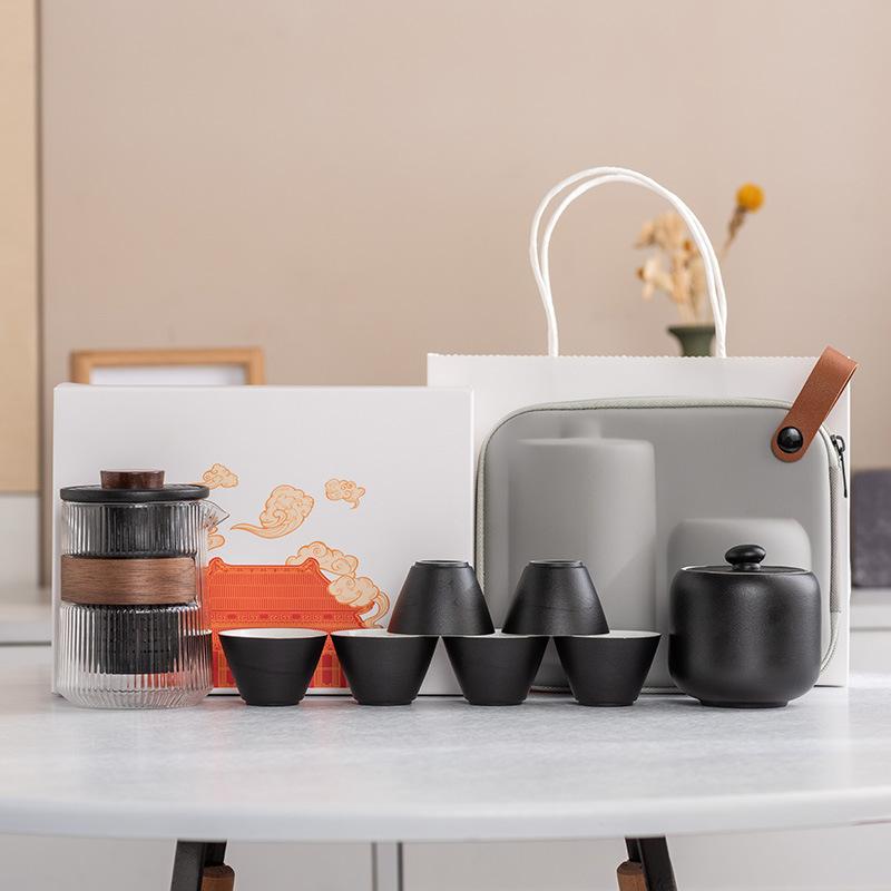 Yuanshan suet jade porcelain travel tea set outdoor set high-end celebration commemorative business souvenir gift box gift bag
