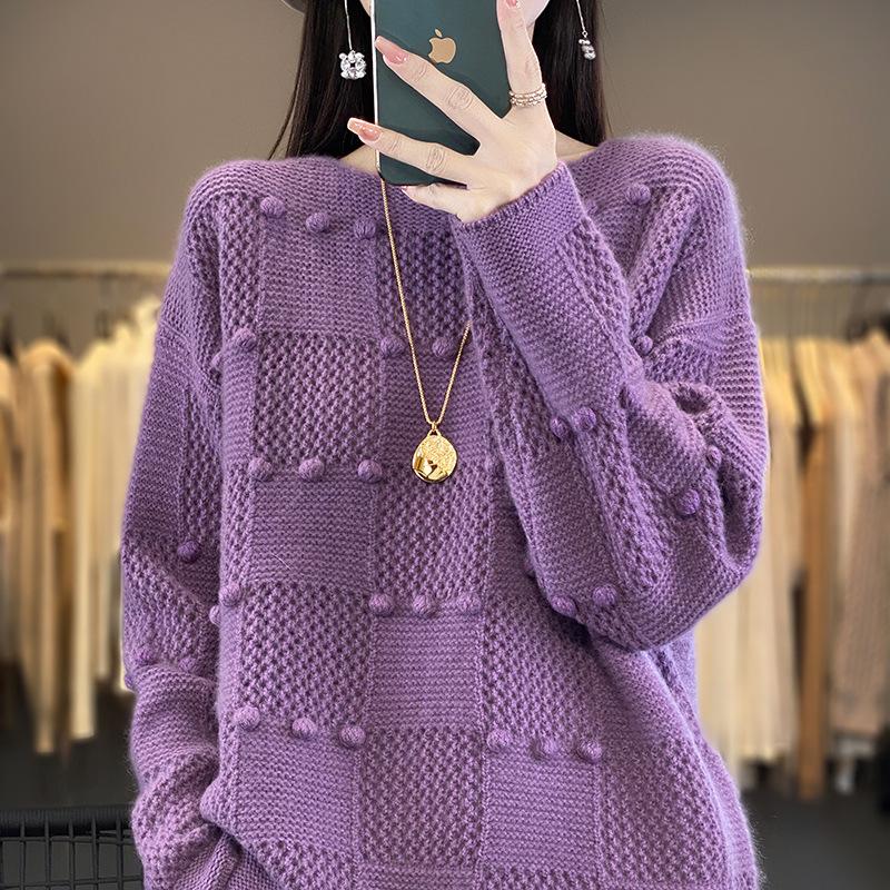 Crew Neck Wool Sweater Autumn And Winter New Pullover Hollow Long Sleeve Fashion Loose Knitted Sweater Wool Inner Bottoming Shirt