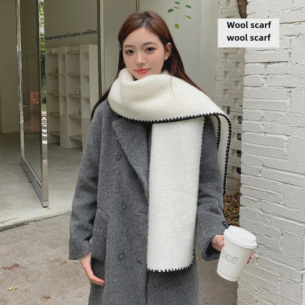 2024 Luxurious Women's Solid Color Wool Scarf with Triangle Needle-Lock Edge