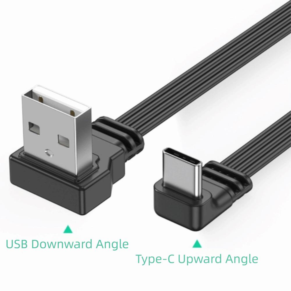 Flat Flexible USB C Charging Cable Double Elbow Mobile Game Cable Data Transfer