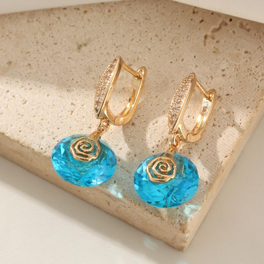 

1 пара модных синих серег-подвесок с цветами из имитации кристалла для женщин, украшения из кубического циркония, аксессуары для вечеринок синий